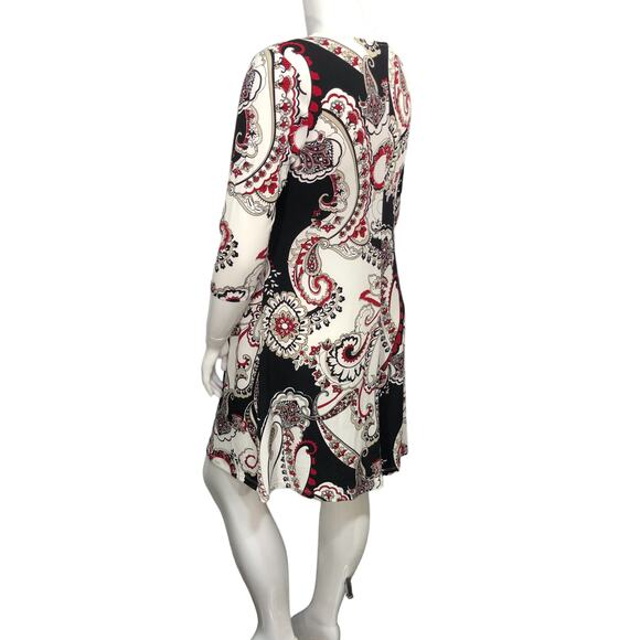 Chicos Womens Size 1 US 8 Shift Dress Stretch Paisley Knit Swing 3/4 Sleeves - Picture 6 of 15
